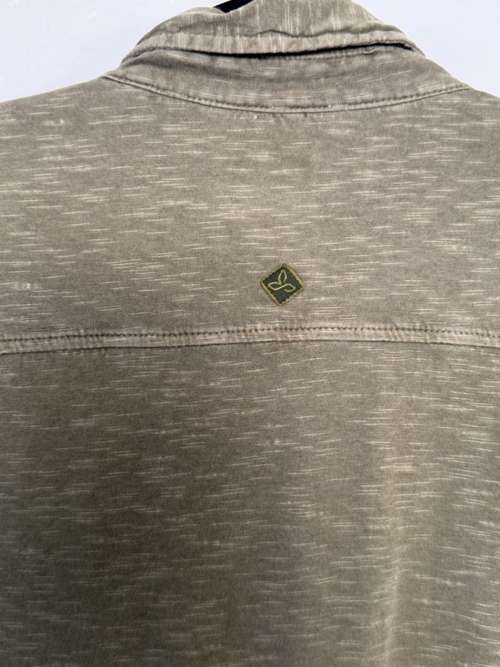 PrAna Olive Green Organic Cotton Short Sleeve Knit Button Down Men's Size M - Picture 10 of 13